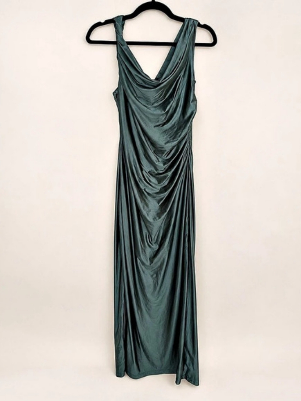 Draped Maxi Dress Satin in Green Like New